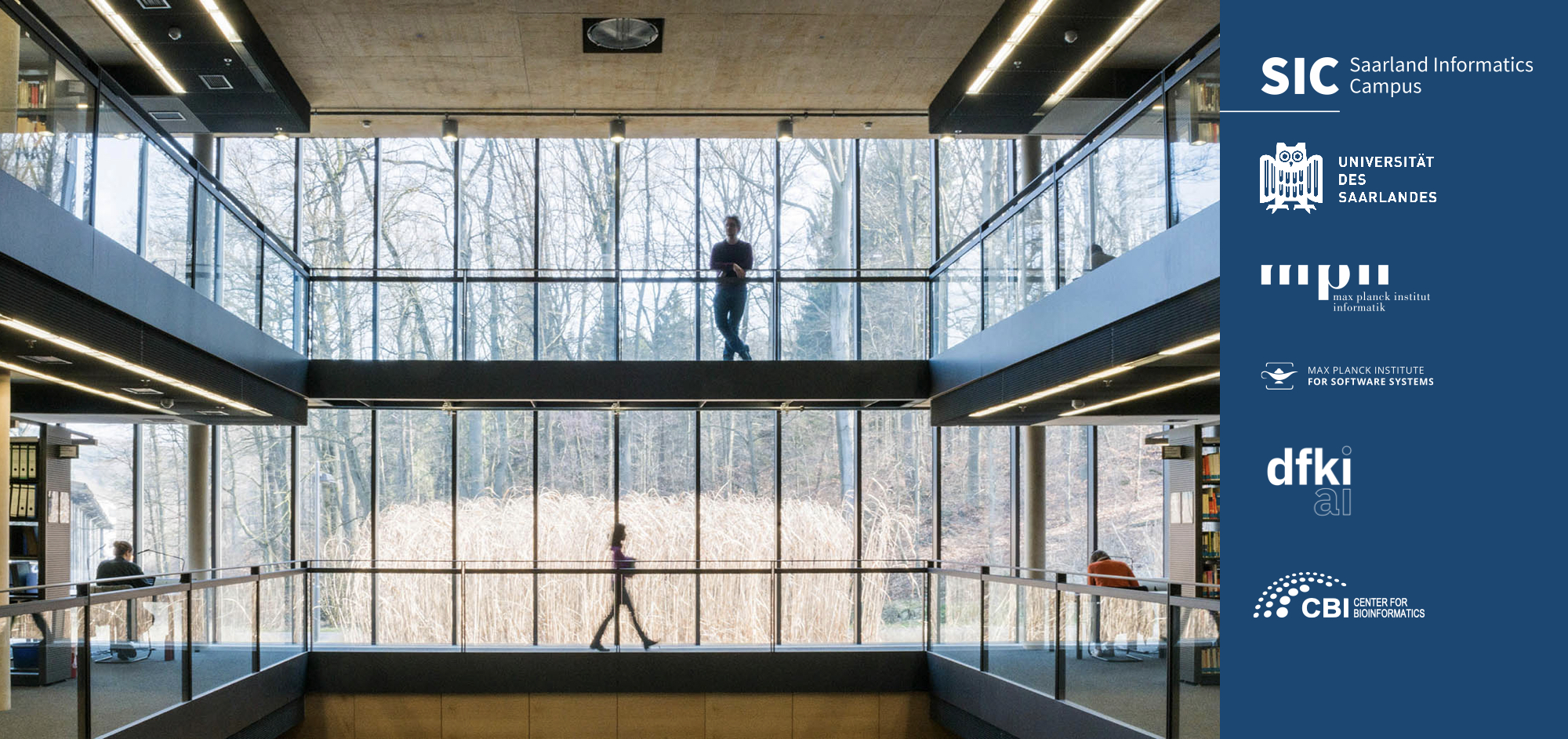 Students in the local library at the Saarland Informatics Campus