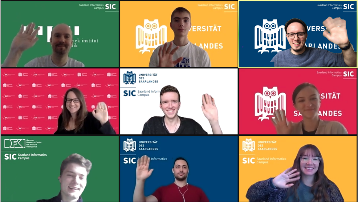 Videokonferenz von 9 Personen mit SIC-Hintergrundbildern